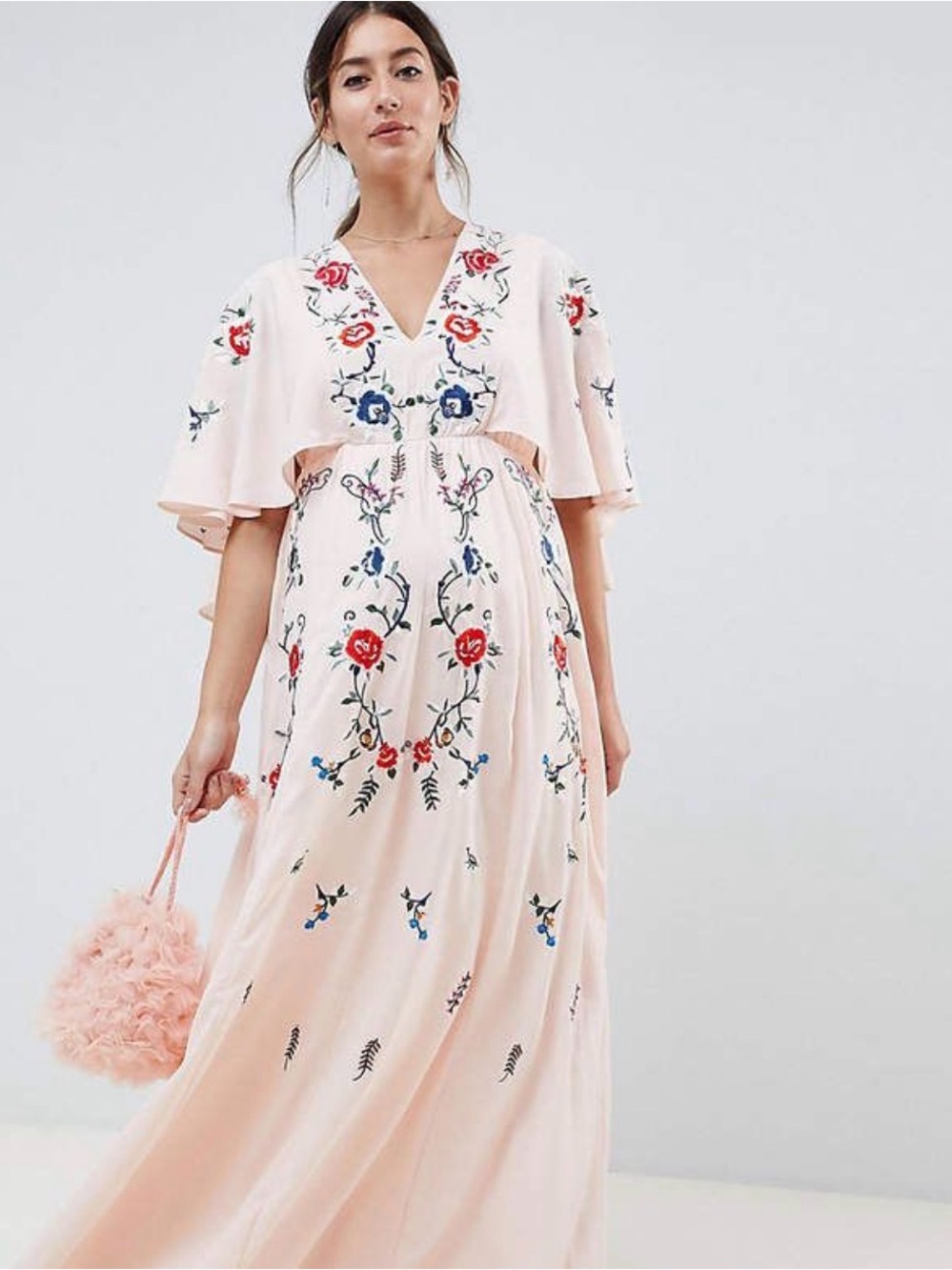 ASOS Maternity Embroidered Floral Maxi Dress in Blush Pink